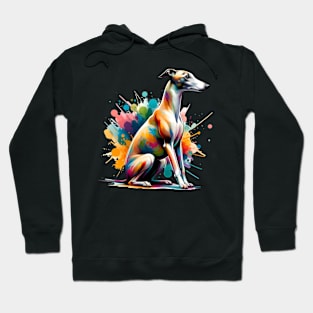 Whippet in Dynamic Colorful Painted Splash Artwork Hoodie